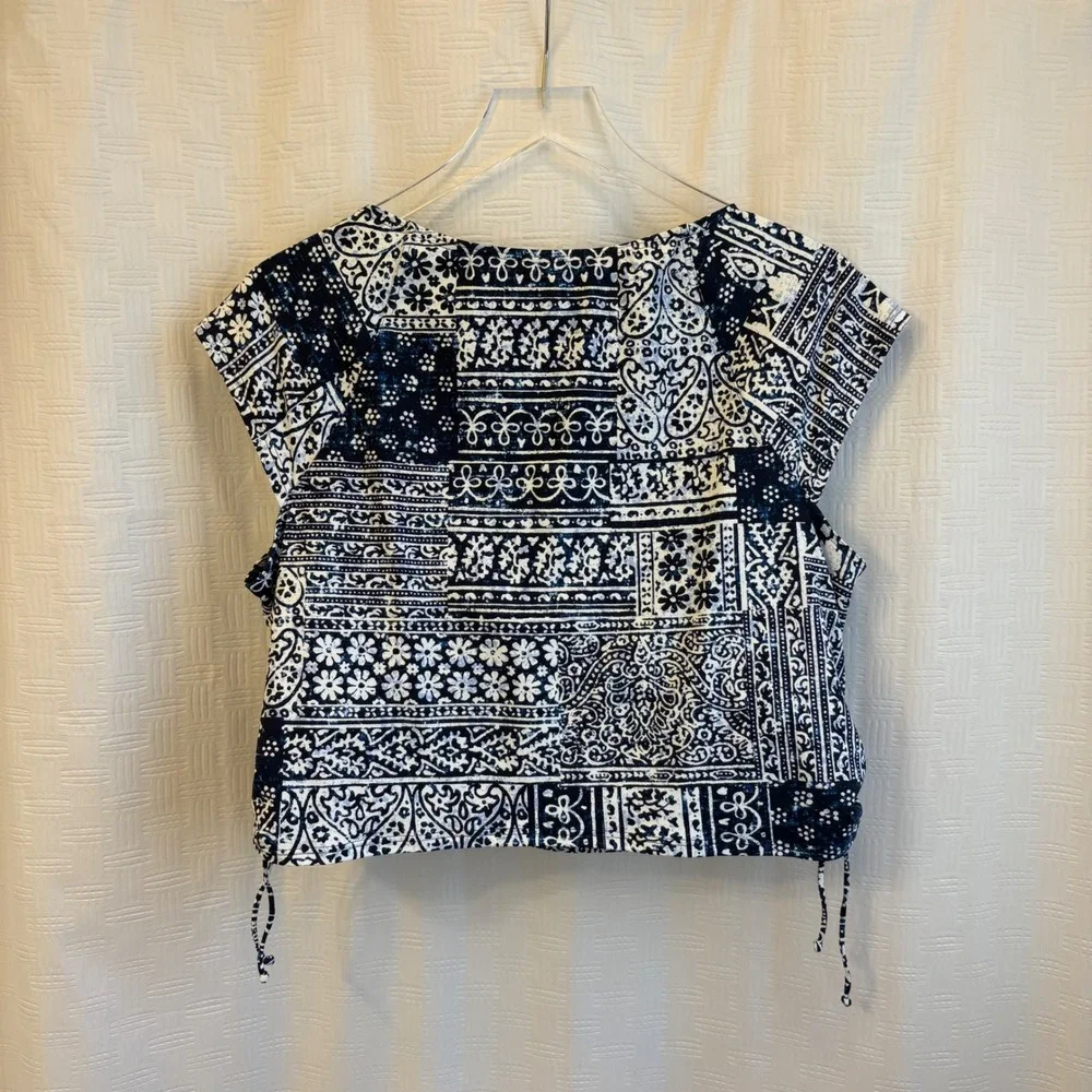 Lands End Womens 18W Swim Tee Rash Guard‎ Tankini Top Paisley Patchwork NWT